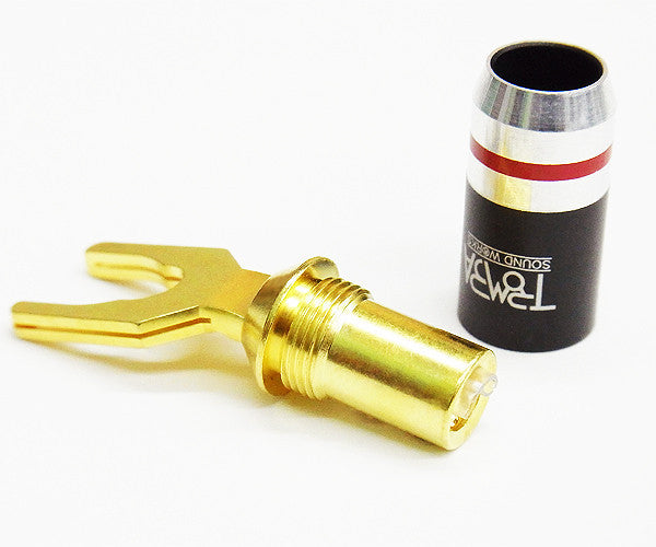 4pcs* TROMBA  gold copper spades clip Y plug black ring for  speaker cable2