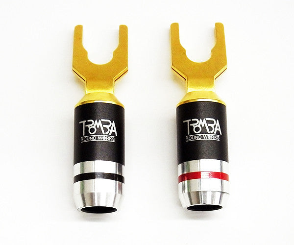 4pcs* TROMBA  gold copper spades clip Y plug black ring for  speaker cable0